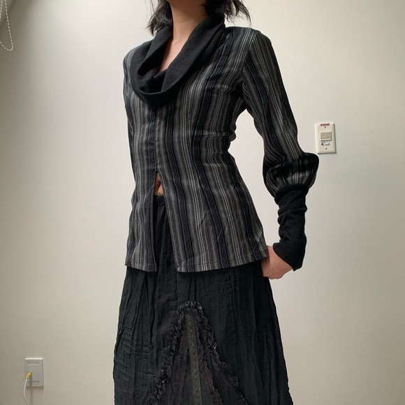 Black Grey Striped Cowl Neck Long Sleeve Top - Picture 4 of 6